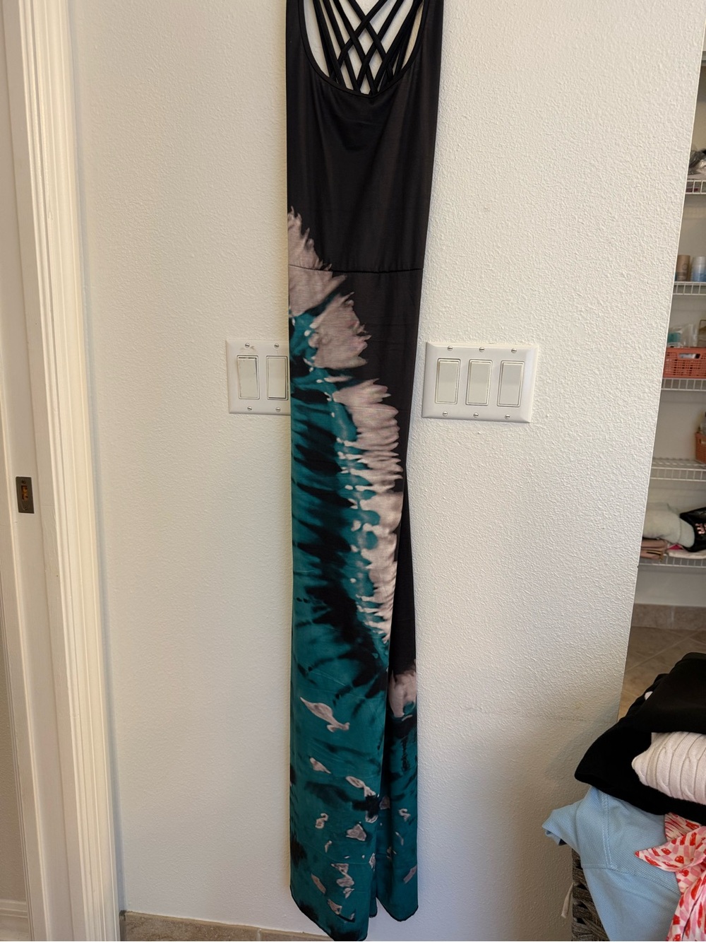Sleeveless Maxi Dress with Teal Tie-Dye Panel